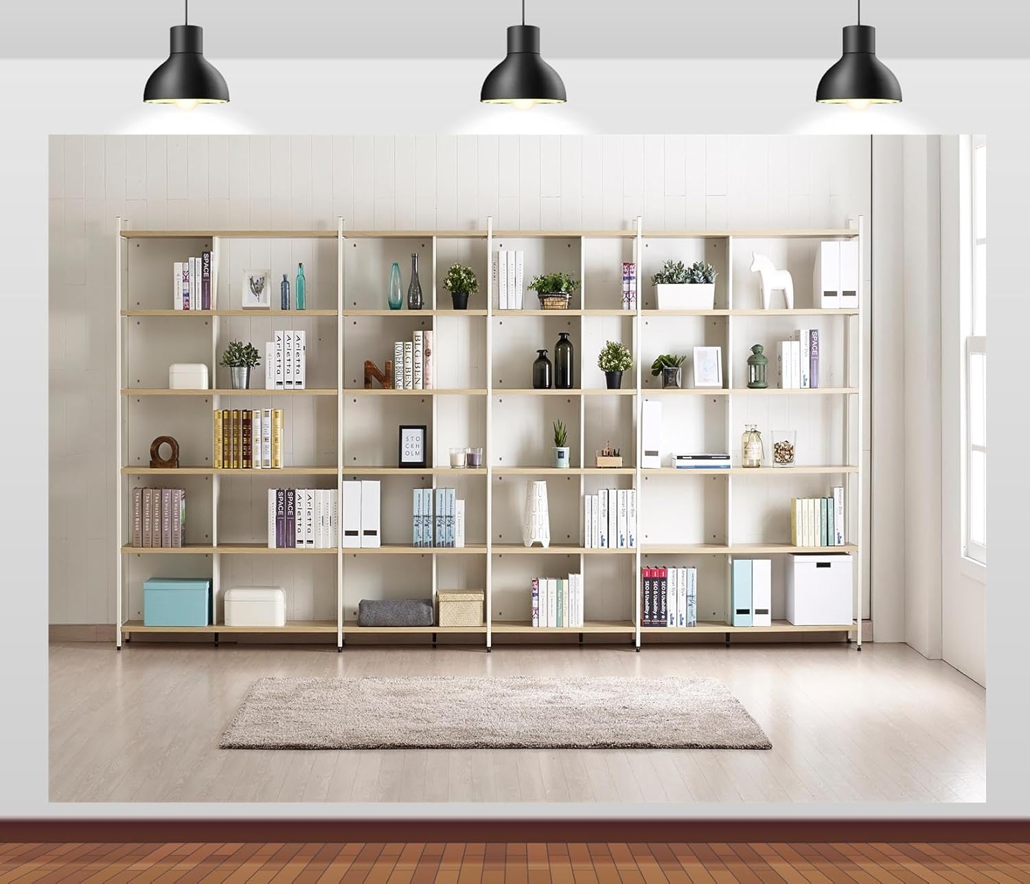 Home Office Background For Zoom - Bookshelf Photography Backdrop Modern Room Interior