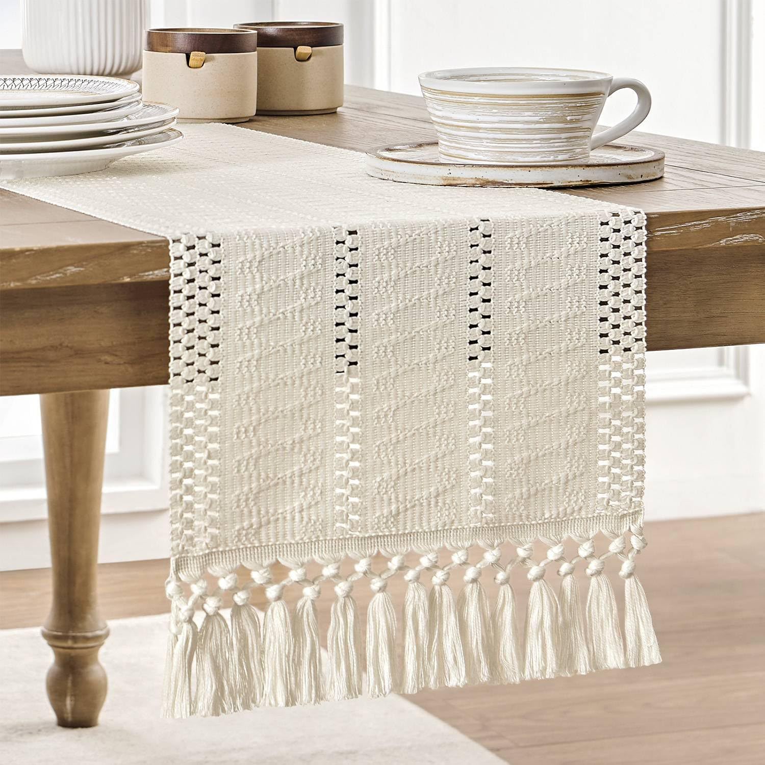 Beige Boho Linen Table Runner  - Home Office News review and price
