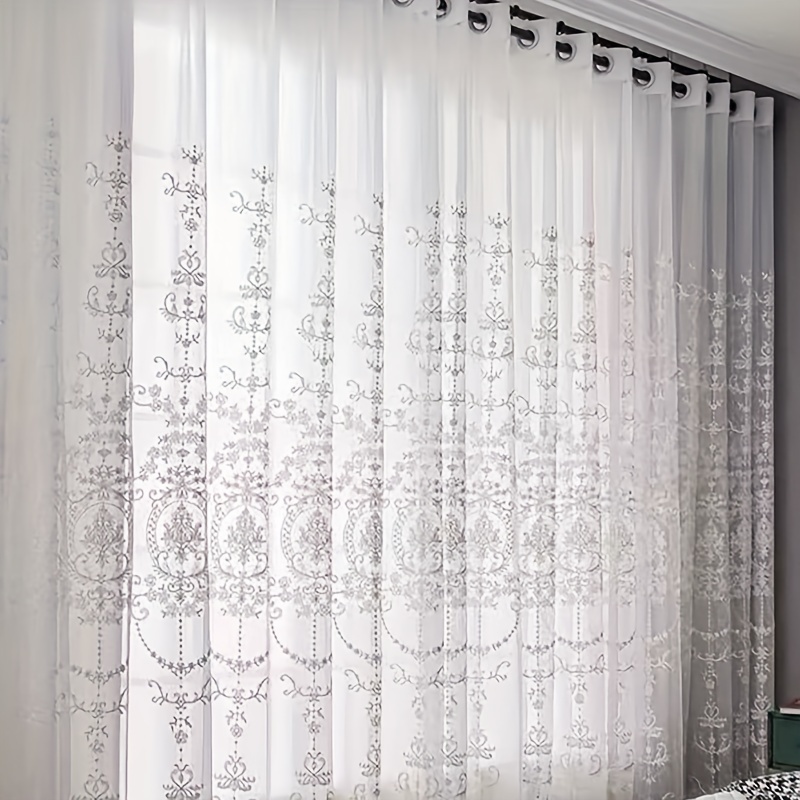 1pc White Embroidered Sheer Cu - Home Office Gadgets review and price