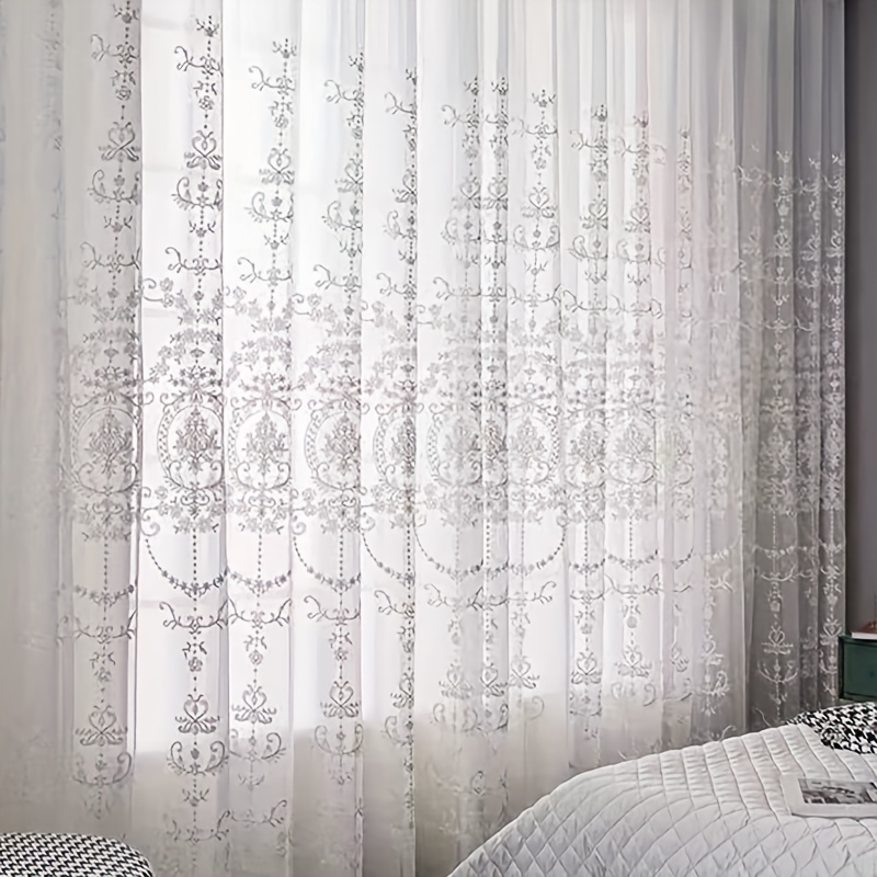 1pc White Embroidered Sheer Cu - Home Office Gadgets review and price