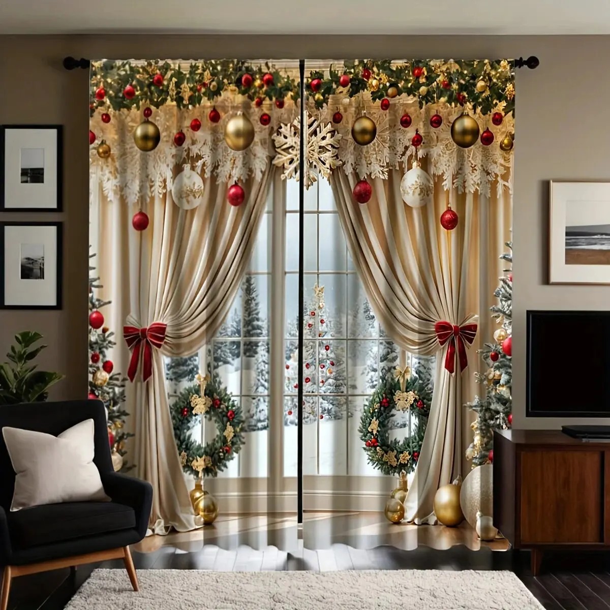 2PCS Christmas Curtains Xmas B - Home Office With View review and price