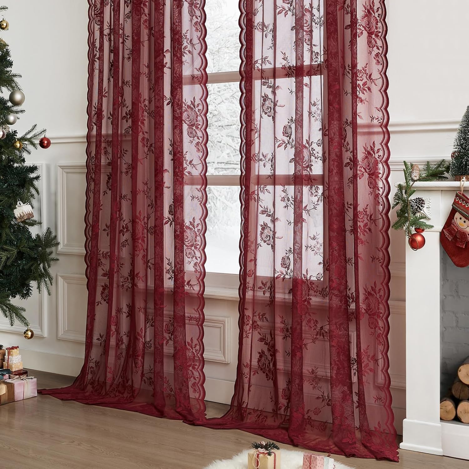 1 pc Burgundy Lace Curtains 45 - Home Office Gadgets review and price