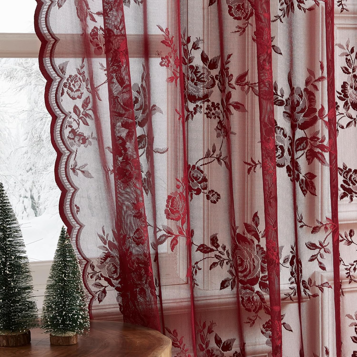 1 pc Burgundy Lace Curtains 45 - Home Office Gadgets review and price